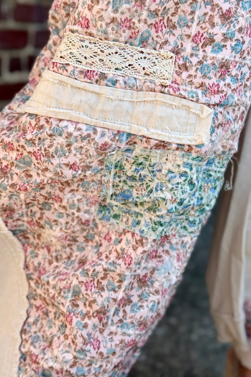 End Game Floral Embroidered Eyelet Patched Denim Joggers