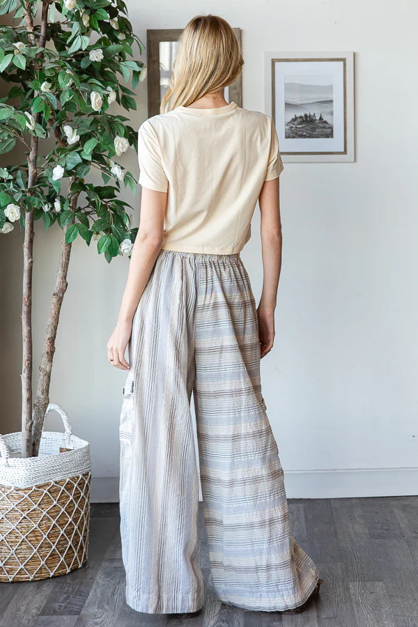 Huntington Beach Elastic Waist Convertible Wide Leg Cargo Pants (2 Colors)