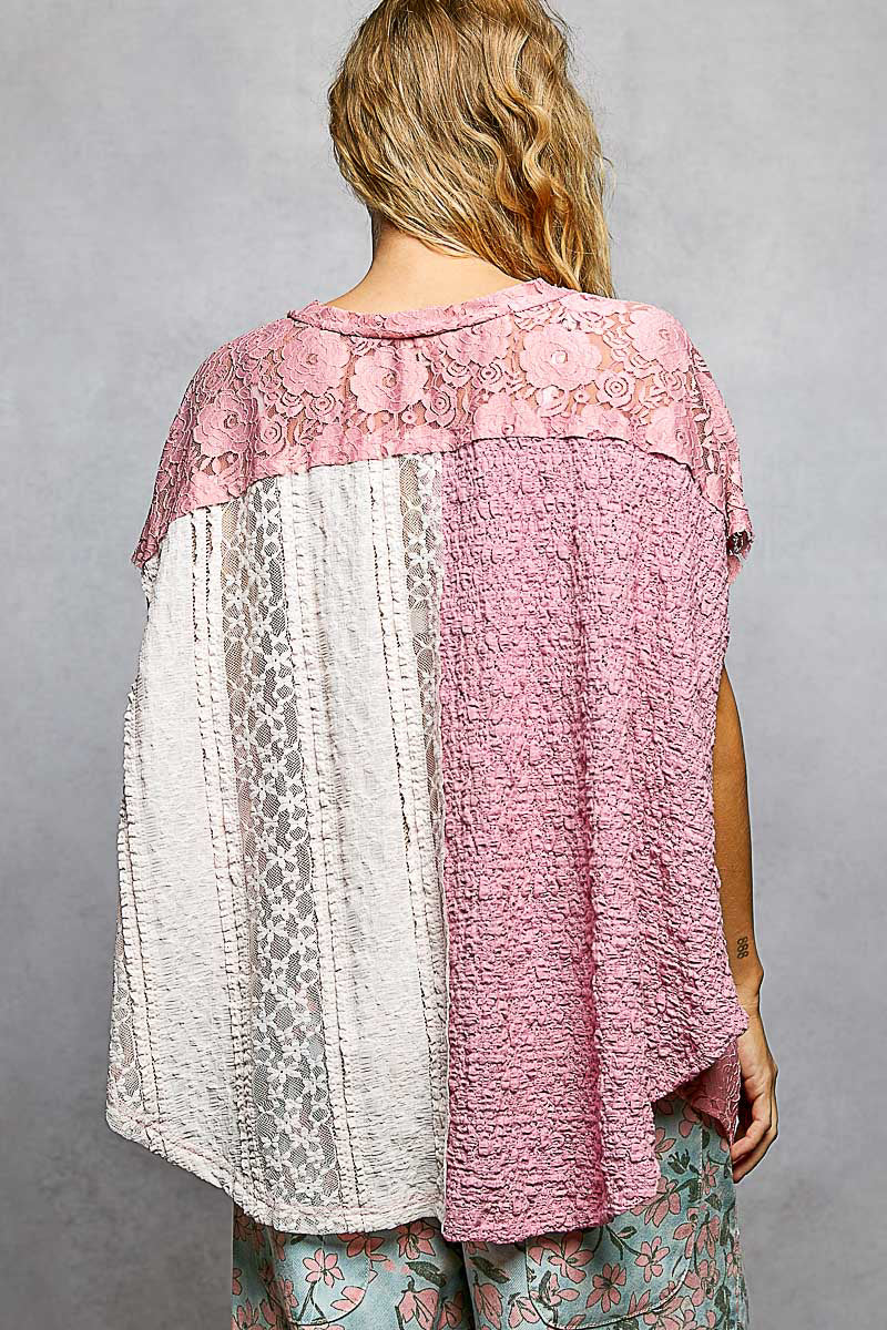 Angel Baby Patchwork Lace V Neck Top | 2 Colors