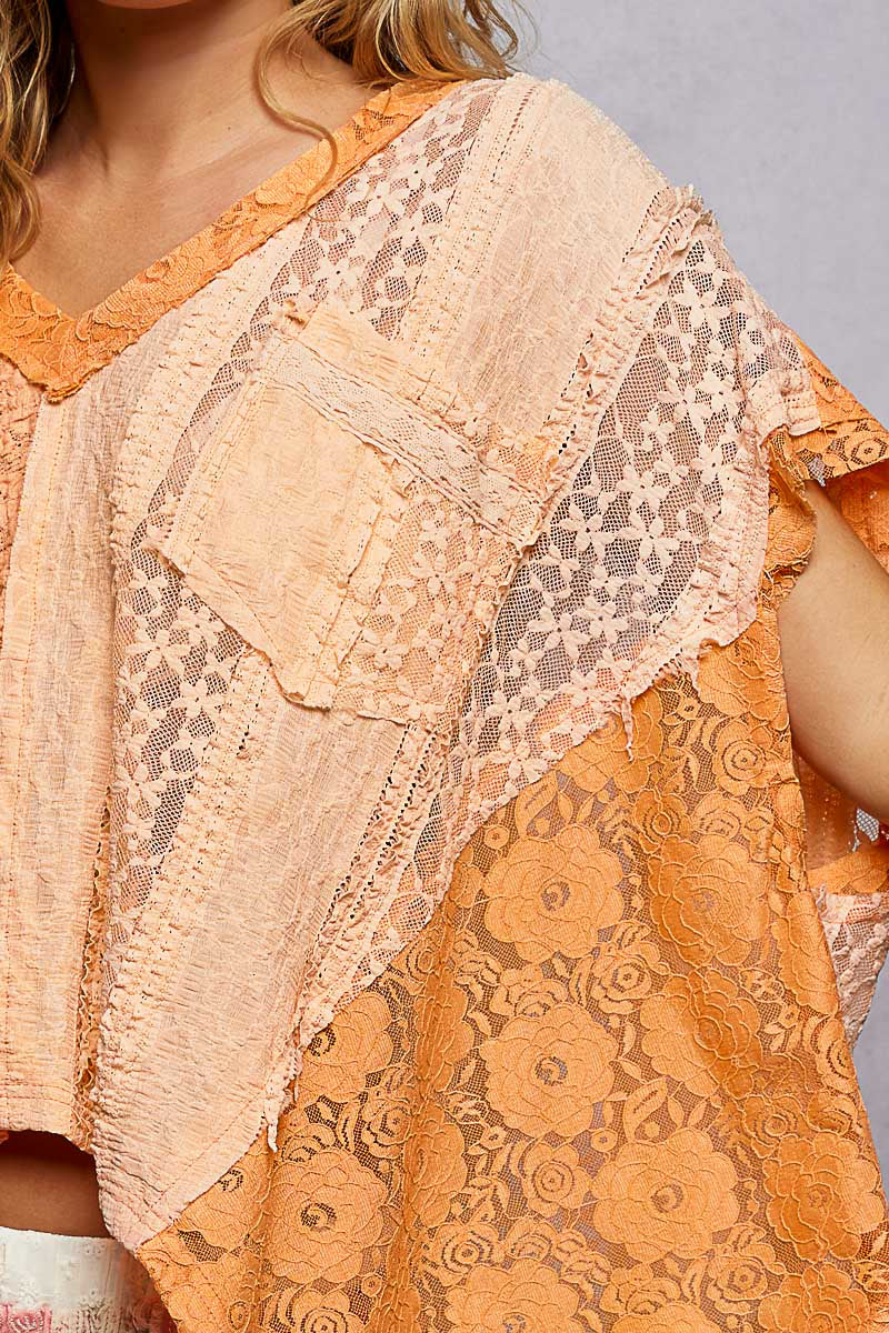 Angel Baby Patchwork Lace V Neck Top | 2 Colors