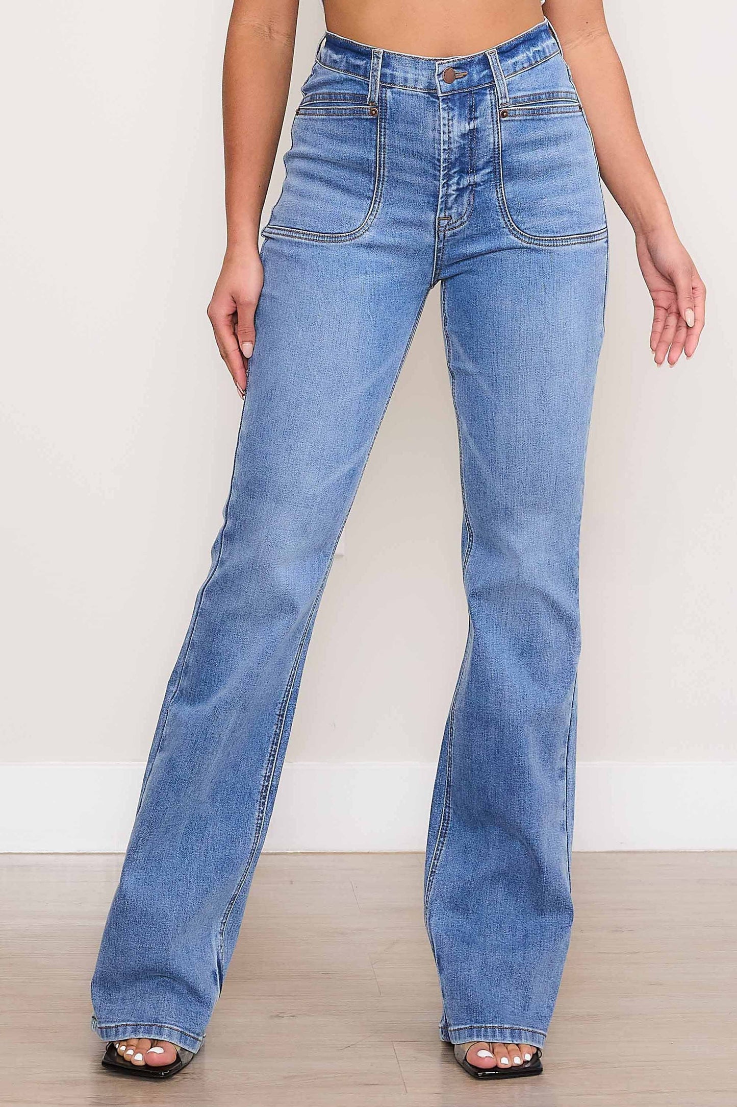 Daydreamer Denim Square Pocket High Waist Bootcut Jeans