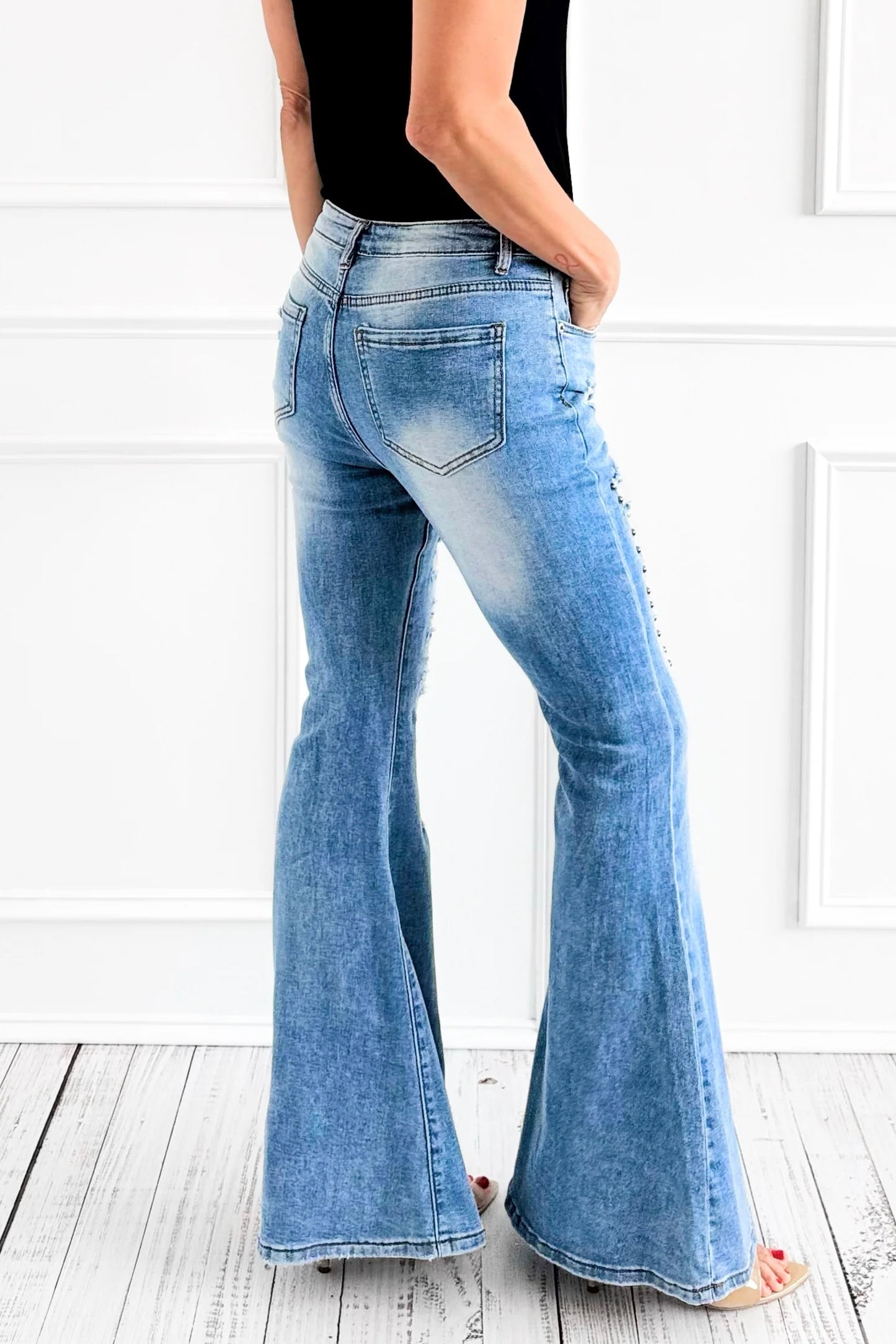 Wildest Dreams Studded Distressed Flares with Leopard
