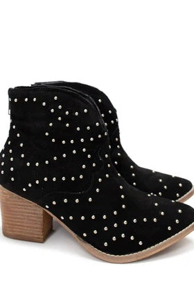 Twilight Studded Heeled Ankle Boot in Black