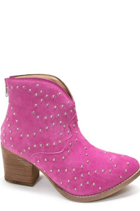 Twilight Studded Heeled Ankle Boot in Magenta