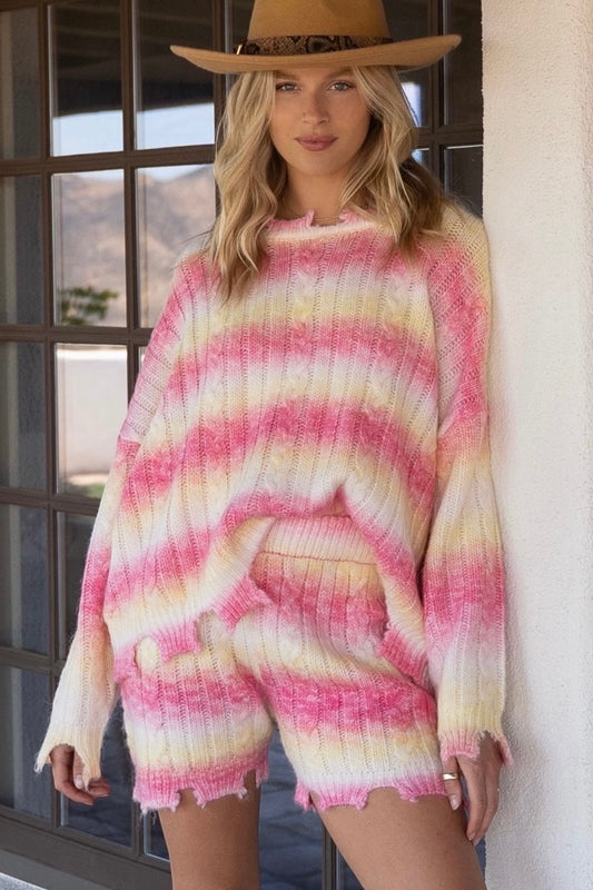 Pink Lemonade Striped Lightweight Sweater + Shorts Set