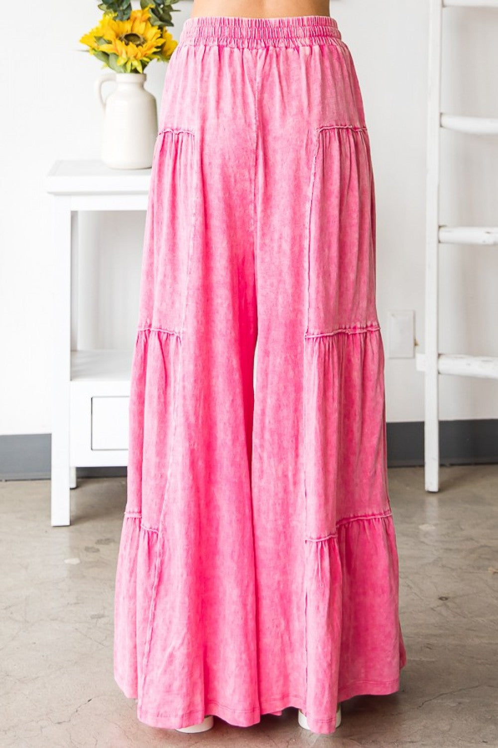 Heat of the Night Mineral Washed Tiered Wide Leg Pants
