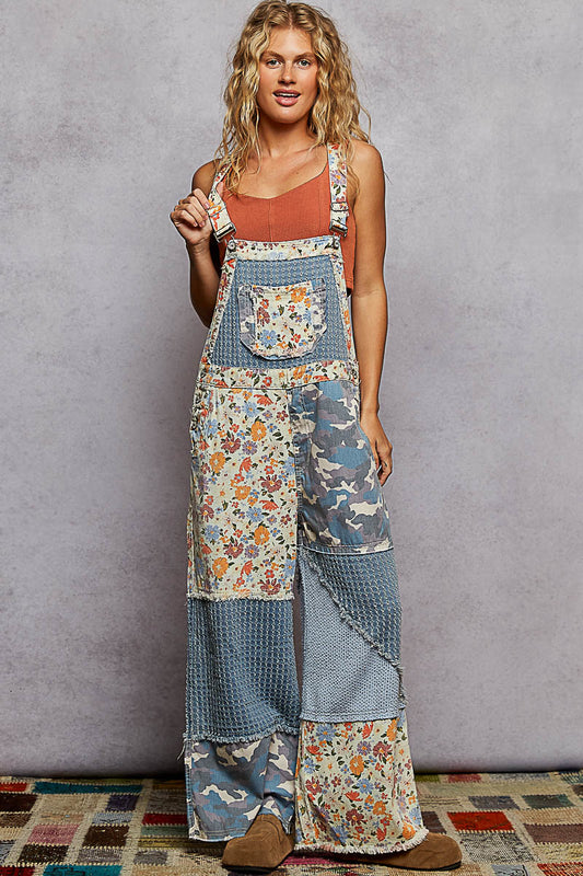 Patch Things Up Flowered Camo Denim Overalls (PREORDER)