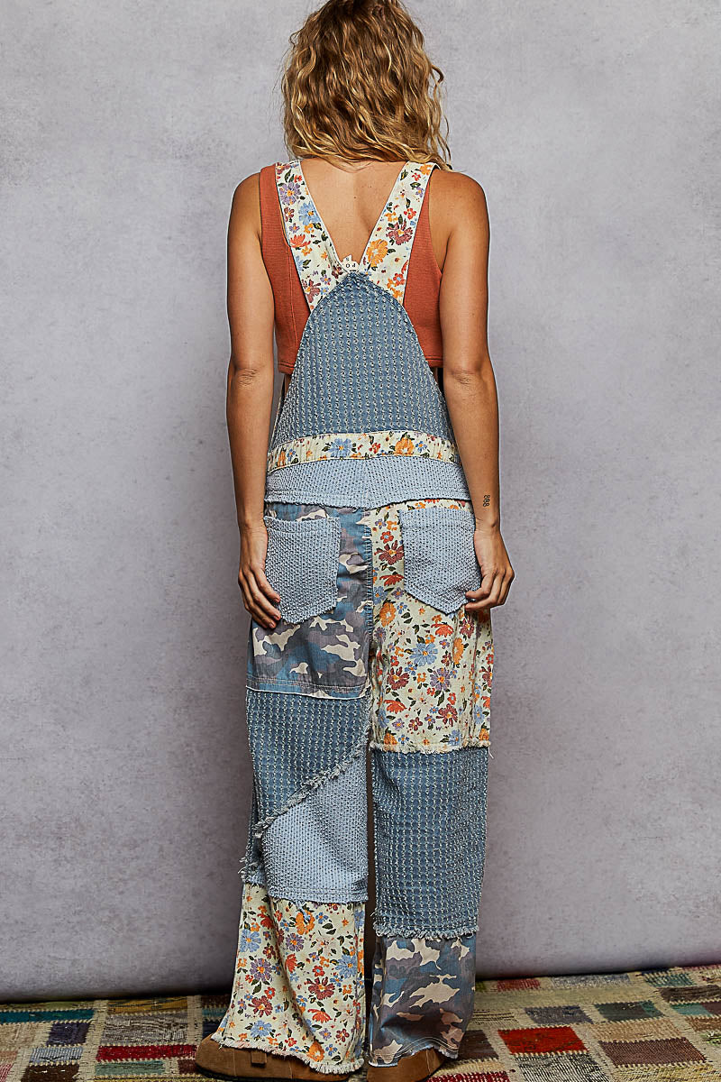 Patch Things Up Flowered Camo Denim Overalls (PREORDER)