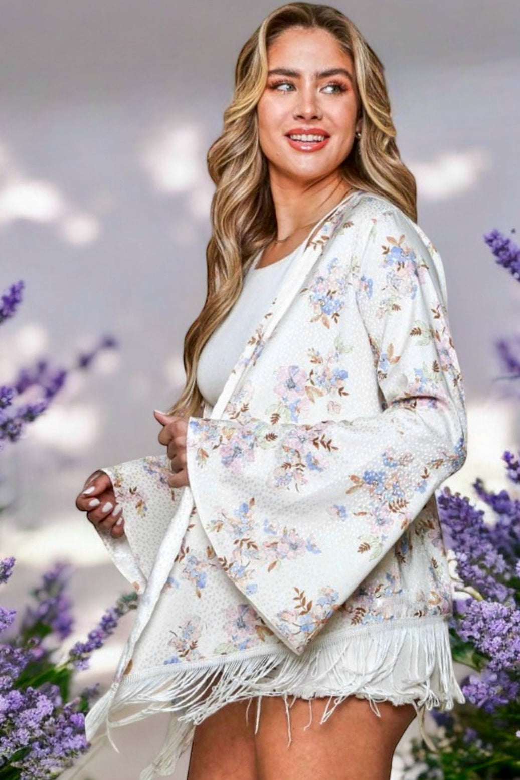 Romance Me Satin Floral Print Kimono with Fringe