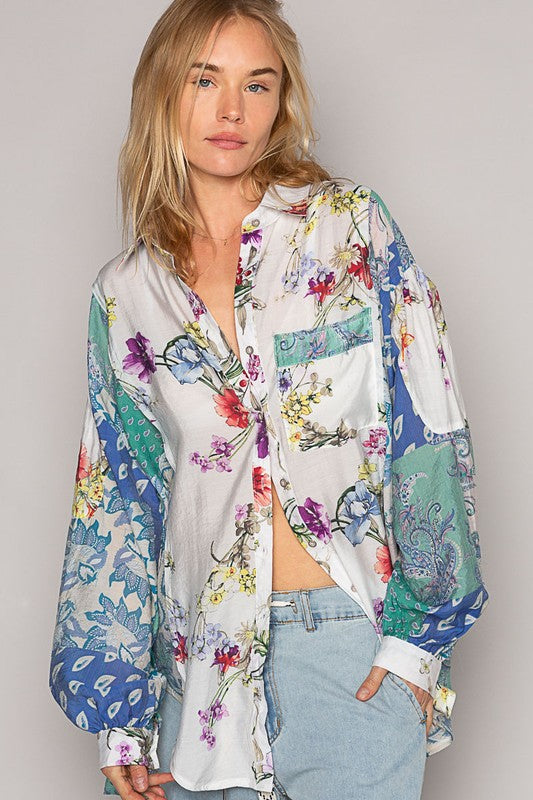 Meadow Sweet Colorful Floral Button Down Shirt