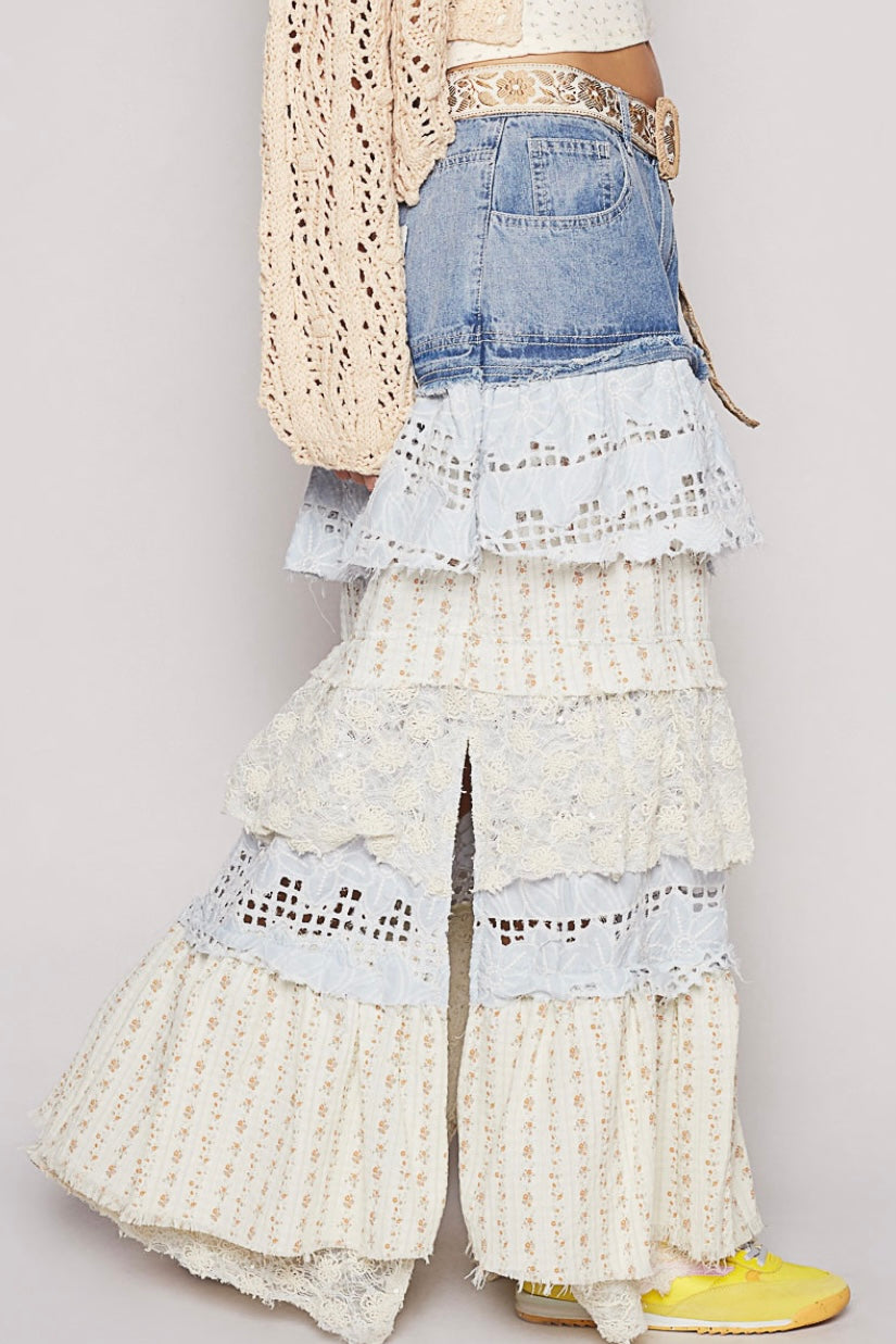 Midsummer Magic Tiered Ruffle Denim Maxi