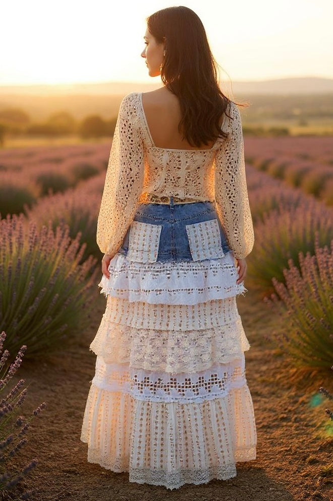 Midsummer Magic Tiered Ruffle Denim Maxi