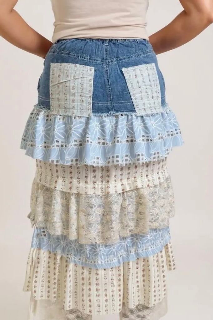 Midsummer Magic Tiered Ruffle Denim Maxi
