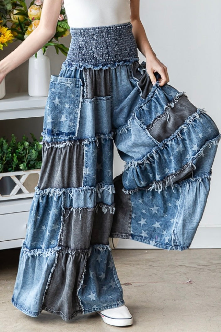 Bohemian Rhapsody Washed Tencel Patchwork Exaggerated Wide Leg Pants
