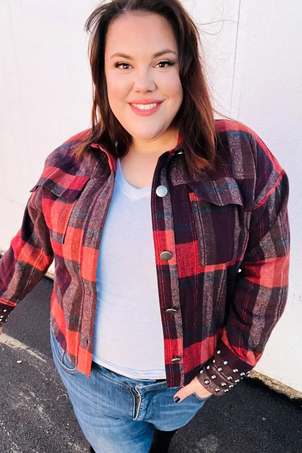 On My Game Studded Cropped Plaid Jacket (Small to 3XL)