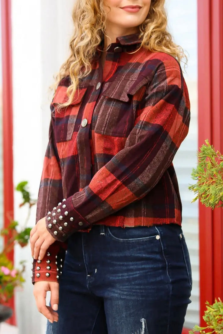 On My Game Studded Cropped Plaid Jacket (Small to 3XL)