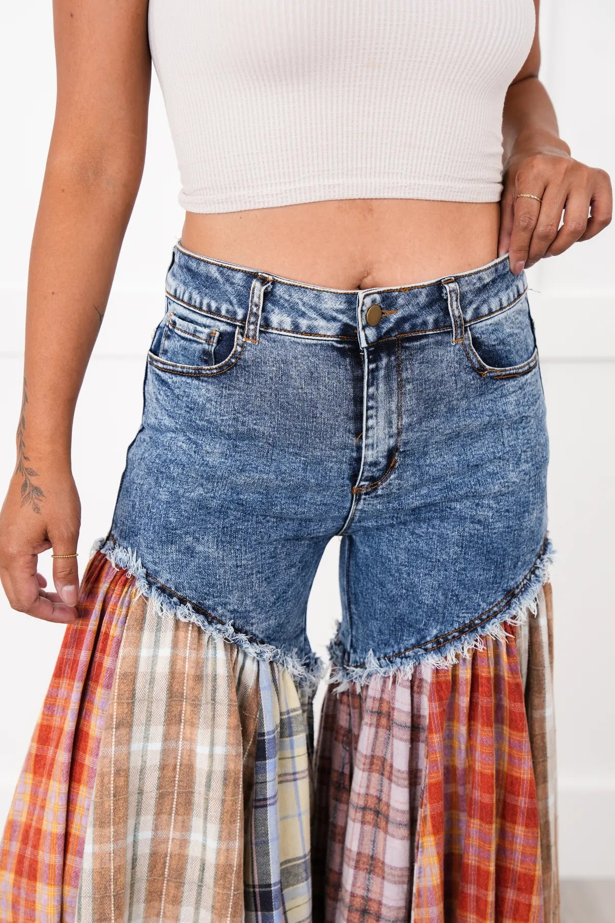 Nashville Party Washed Plaid Patchwork Super Flares PREORDER