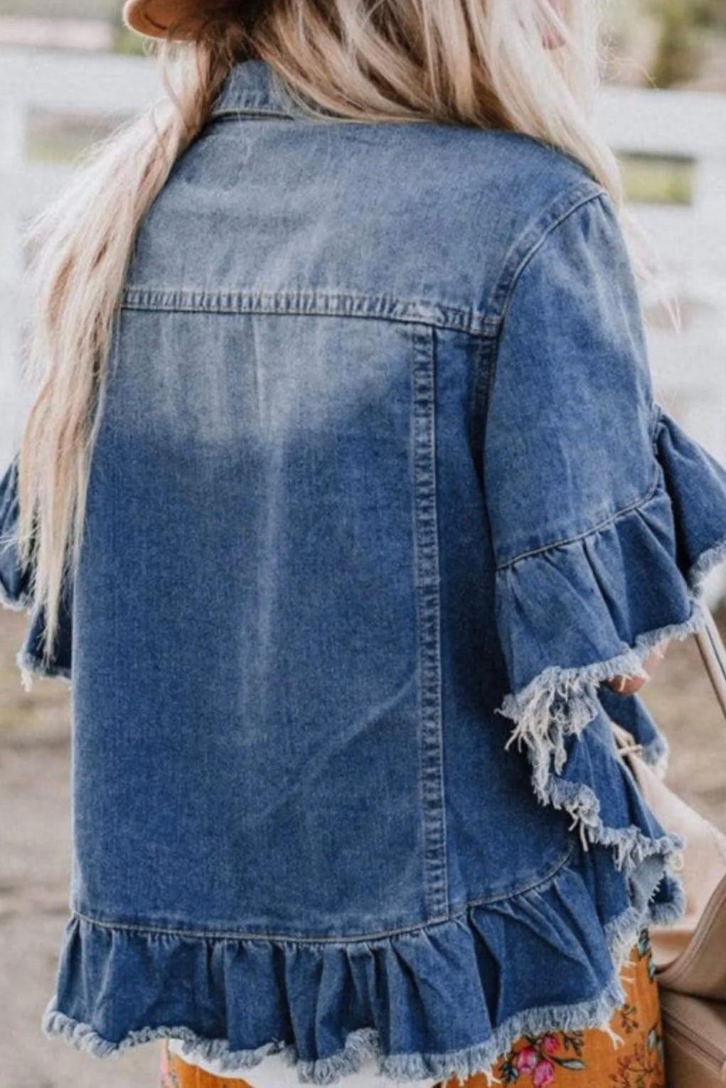 Frill Ride Ruffled Short Sleeve Denim Jacket