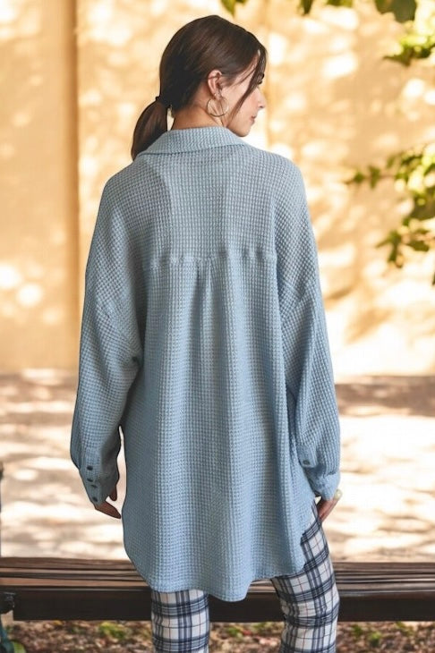 So My Everyday Soft Waffle Knit Oversized Button Down (3 Colors)