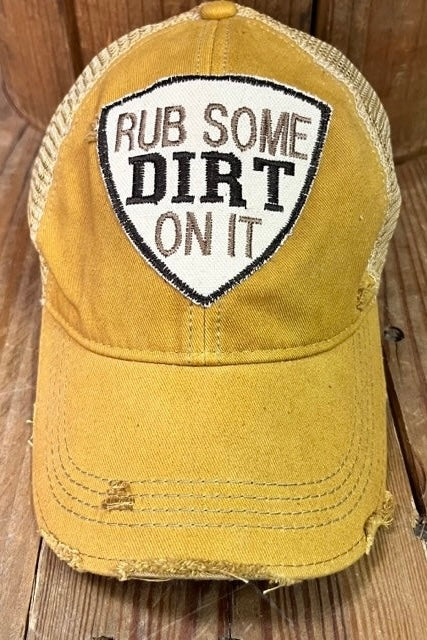 Rub Dirt Embroidered Patched Distressed Hat