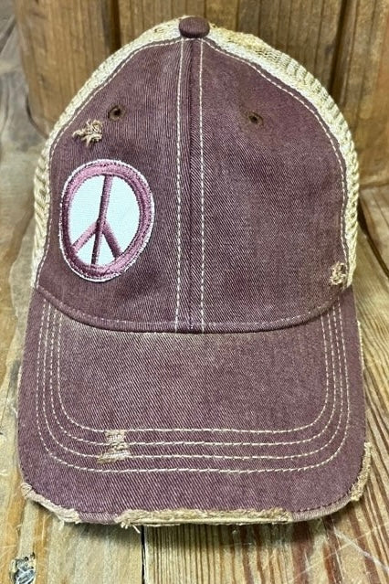 Peace Sign Patch Distressed Hat (2 Colors)