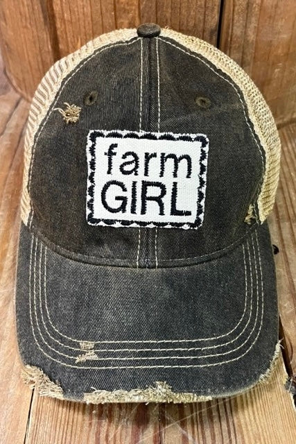 Farm Girl Patched Distressed Trucker