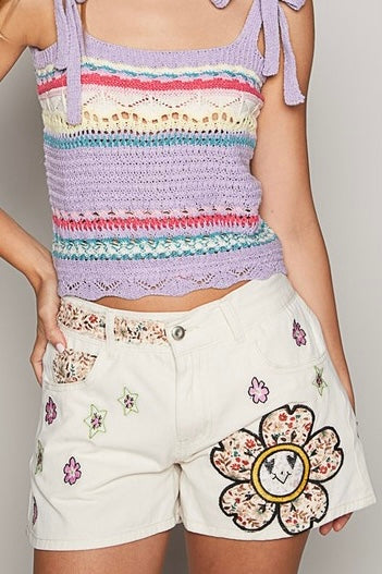 You’re A Daisy Patched + Embroidered Denim Short