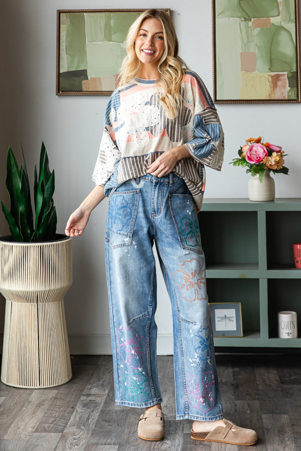 Oh So Fine Floral Embroidered Straight Leg Jeans