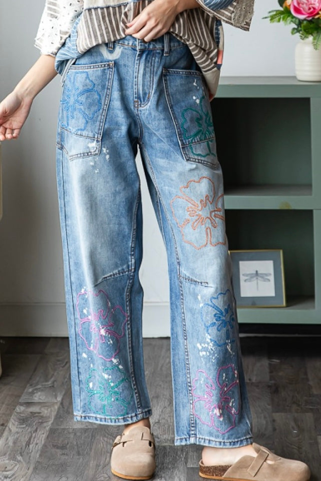 Oh So Fine Floral Embroidered Straight Leg Jeans