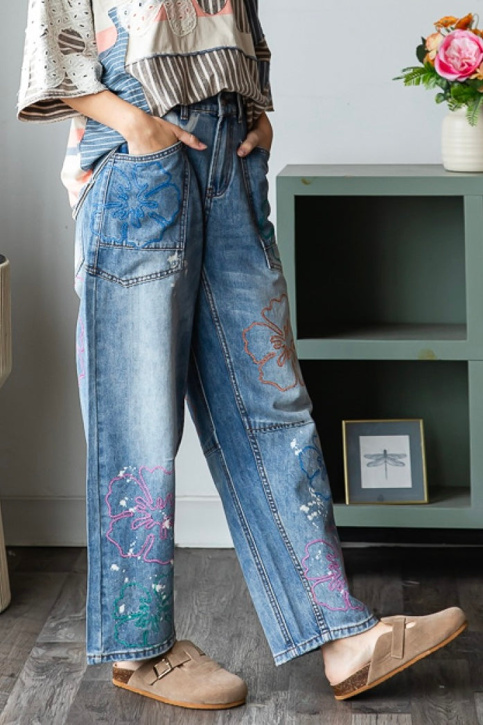 Oh So Fine Floral Embroidered Straight Leg Jeans