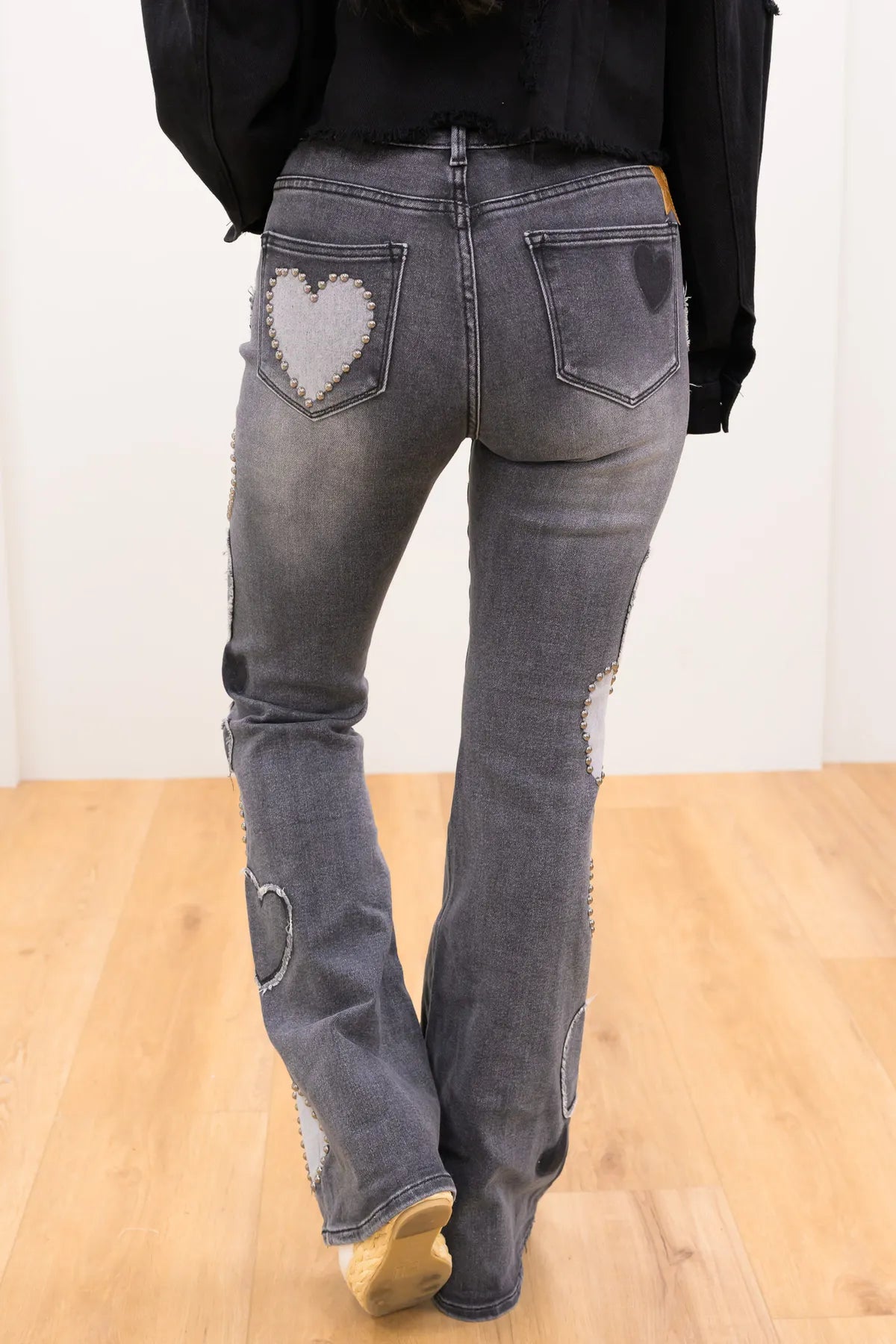 Mic Drop Heart Patched + Studded Denim Flares