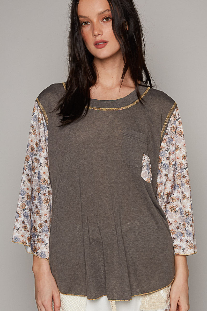 It’s Like That Floral Sleeve Slub Knit Top