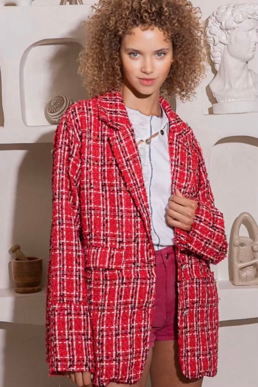 Hearts on Fire Red Tweed 2 Button Blazer