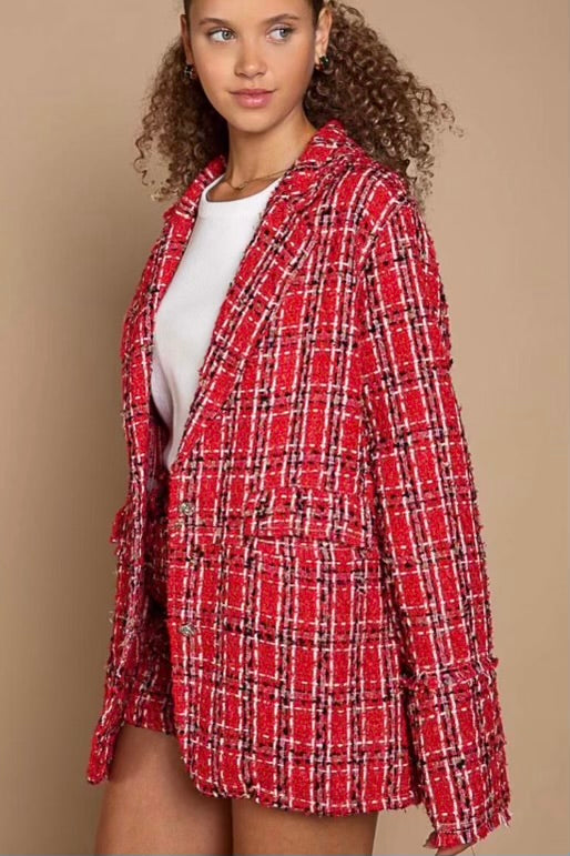 Hearts on Fire Red Tweed 2 Button Blazer