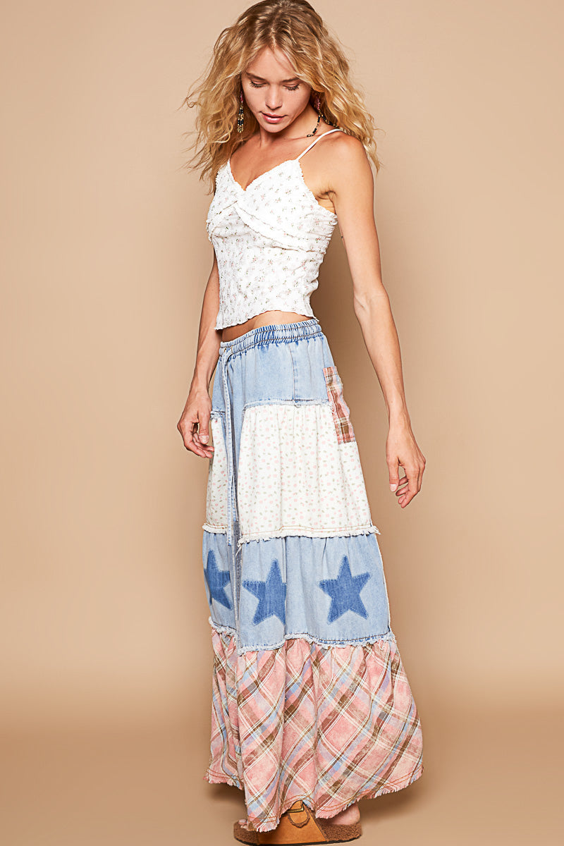 Making Magic Flower Plaid + Stars Exaggerated Wide Leg Jeans