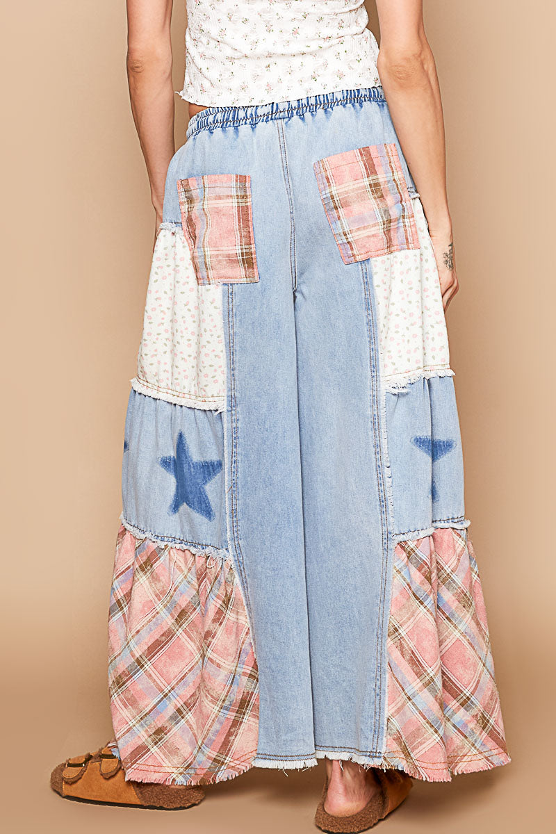 Making Magic Flower Plaid + Stars Exaggerated Wide Leg Jeans