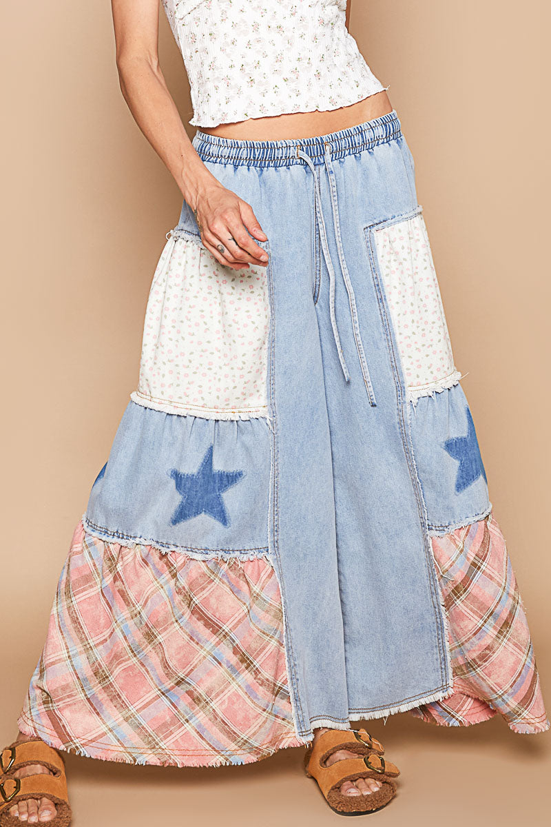 Making Magic Flower Plaid + Stars Exaggerated Wide Leg Jeans