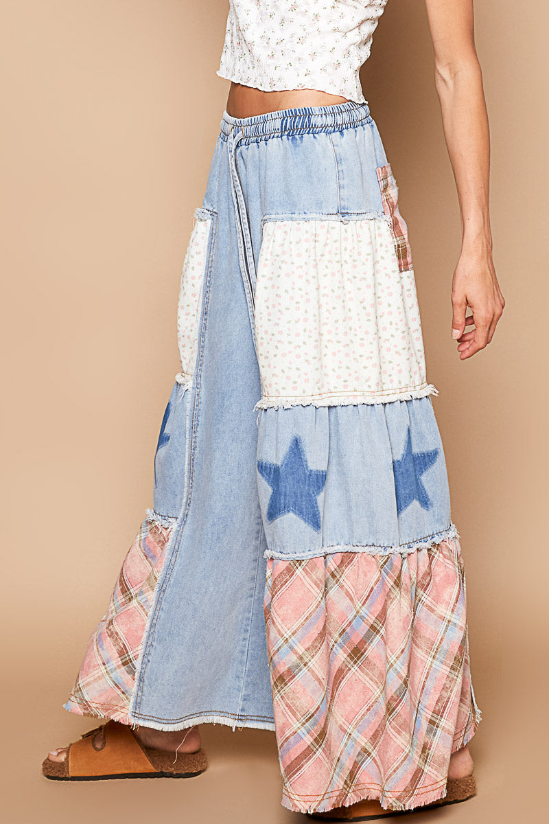 Making Magic Flower Plaid + Stars Exaggerated Wide Leg Jeans