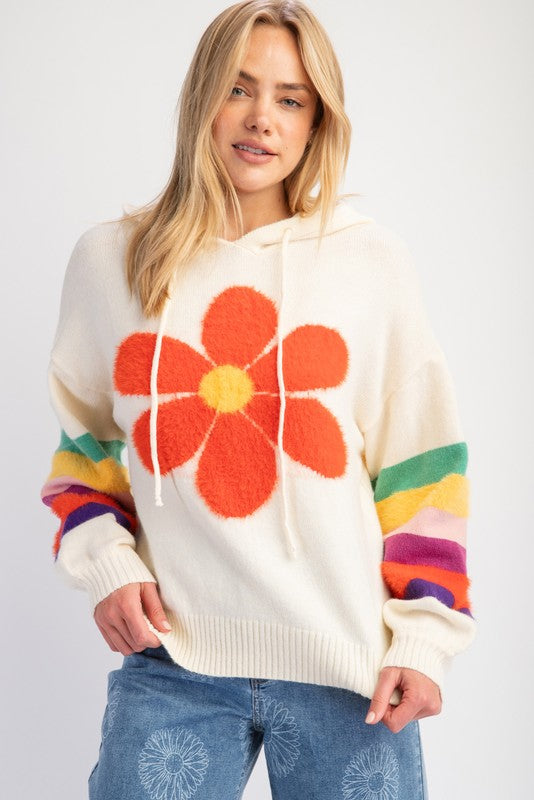 Picking Petals Daisy Pattern Hooded Sweater