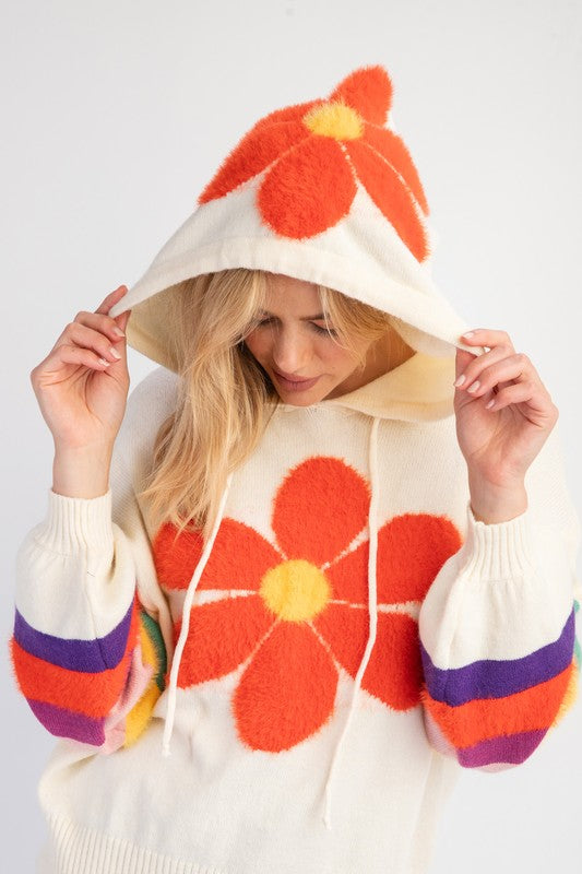 Picking Petals Daisy Pattern Hooded Sweater