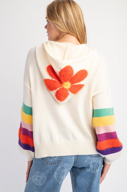 Picking Petals Daisy Pattern Hooded Sweater