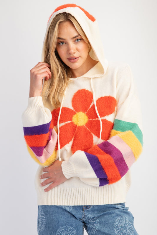 Picking Petals Daisy Pattern Hooded Sweater