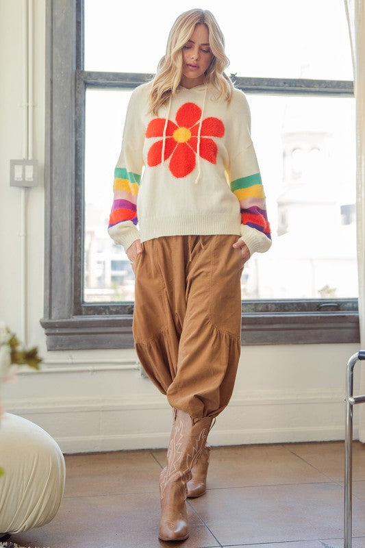 Picking Petals Daisy Pattern Hooded Sweater