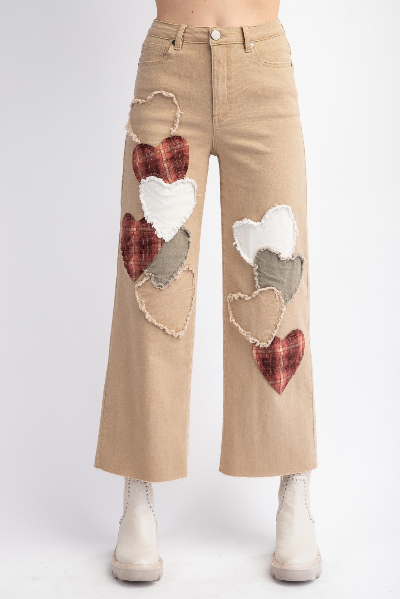 True Love Heart Patched Stretch Cotton Twill Jeans (2 Colors)