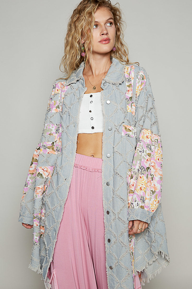 Ashbury Long Denim & Floral  Patchwork Jacket