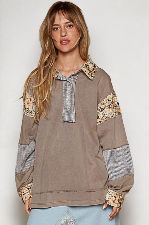 Marco Polo Floral Contrast Balloon Sleeve Top