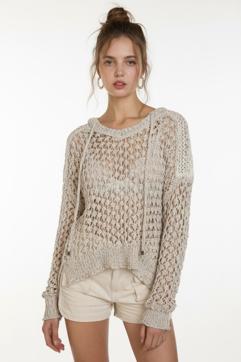 Oceanside Open Knit Hooded Sweater | 3 Colors