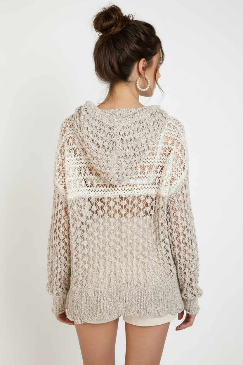 Oceanside Open Knit Hooded Sweater | 3 Colors