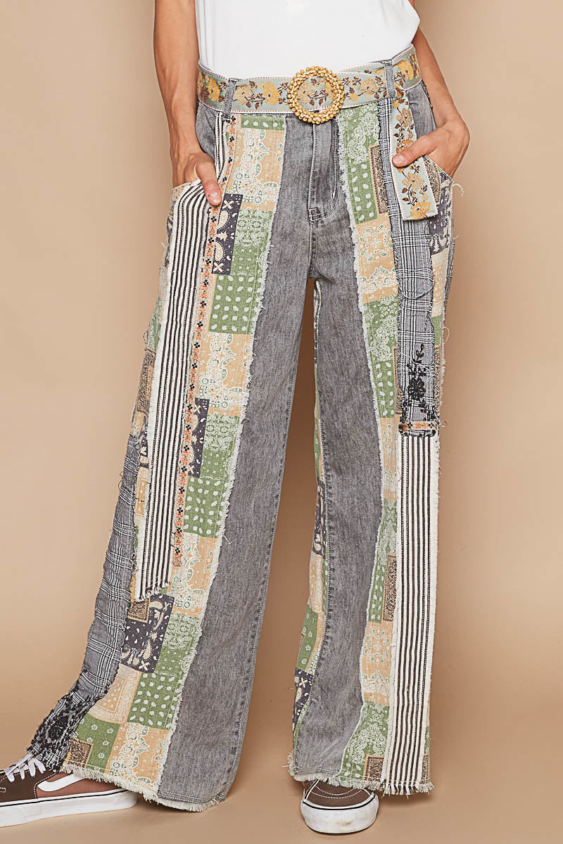 Be Legendary Patchwork Wide Leg Relaxed Fit Jeans (2 Colors)