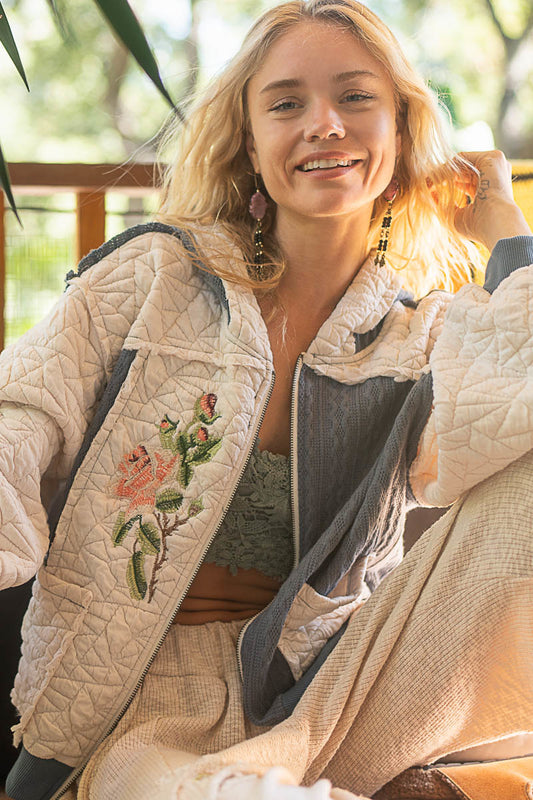 What The Puff: Layer Me Up Embroidered Quilted Hoodie Jacket